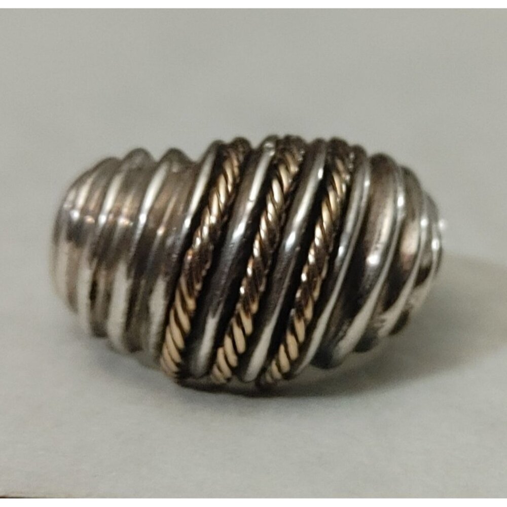 Vintage Sterling Silver Ribbed Ring Braided Detail Size 6 Dome Shape 9.06 Grams
